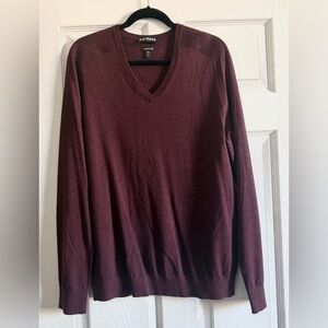 NWOT Express Men's Deep Burgundy Merino Wool Blend V-Neck Sweater
